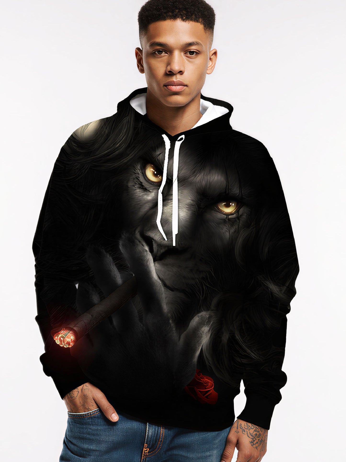 Hoodie 3D All Over Print Lion Smoke Red Rose Streetwear Unisex Soft Comfortable