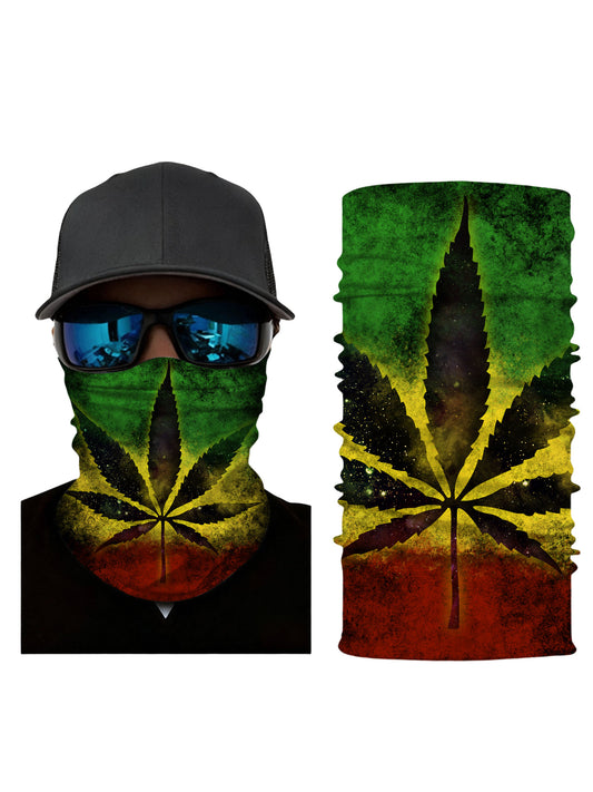 Neck Gaiter 3D all over print galaxy cannabis leaf in Rasta colors, Streetwear unisex breathable fabric for outdoor use