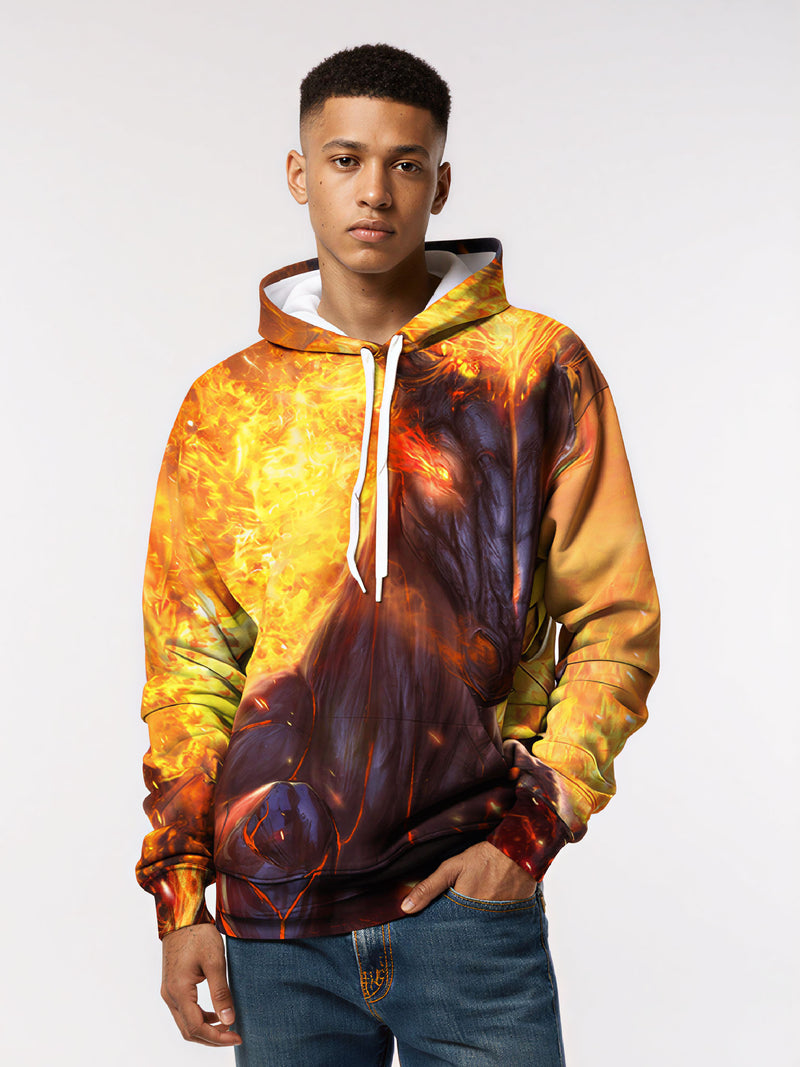 Unisex 3D All Over Print Hoodie Fire Horse Design Streetwear Cotton Blend Soft Comfortable