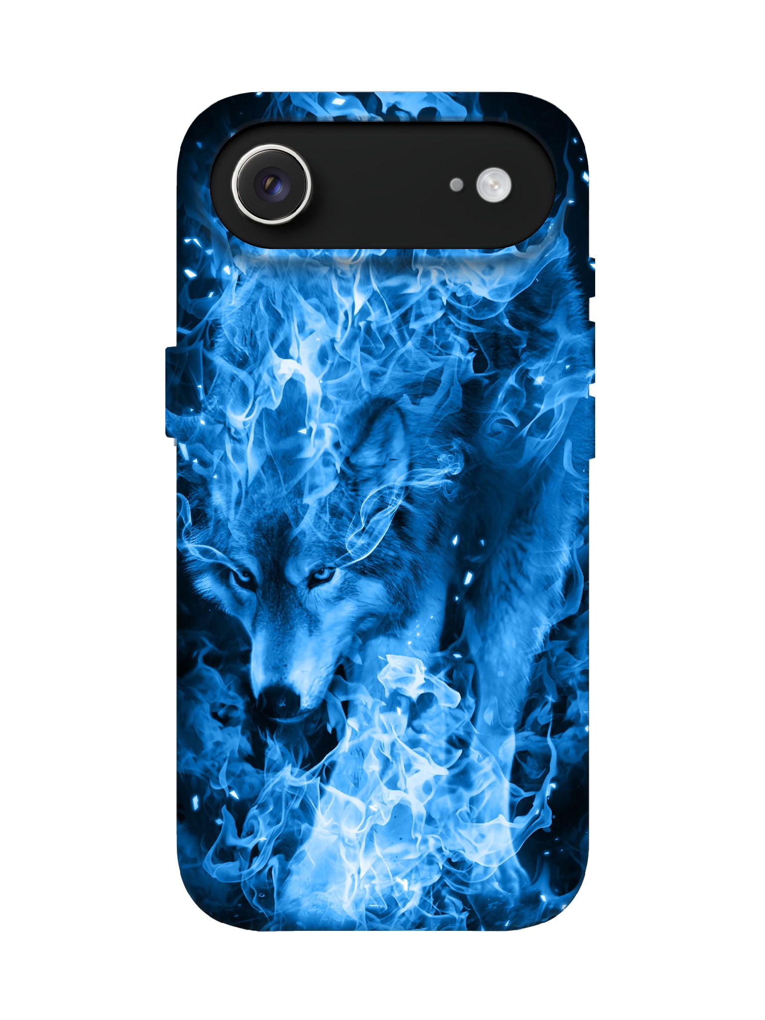 Blue Flame Wolf Edgy Cyberpunk Tough Phone Case