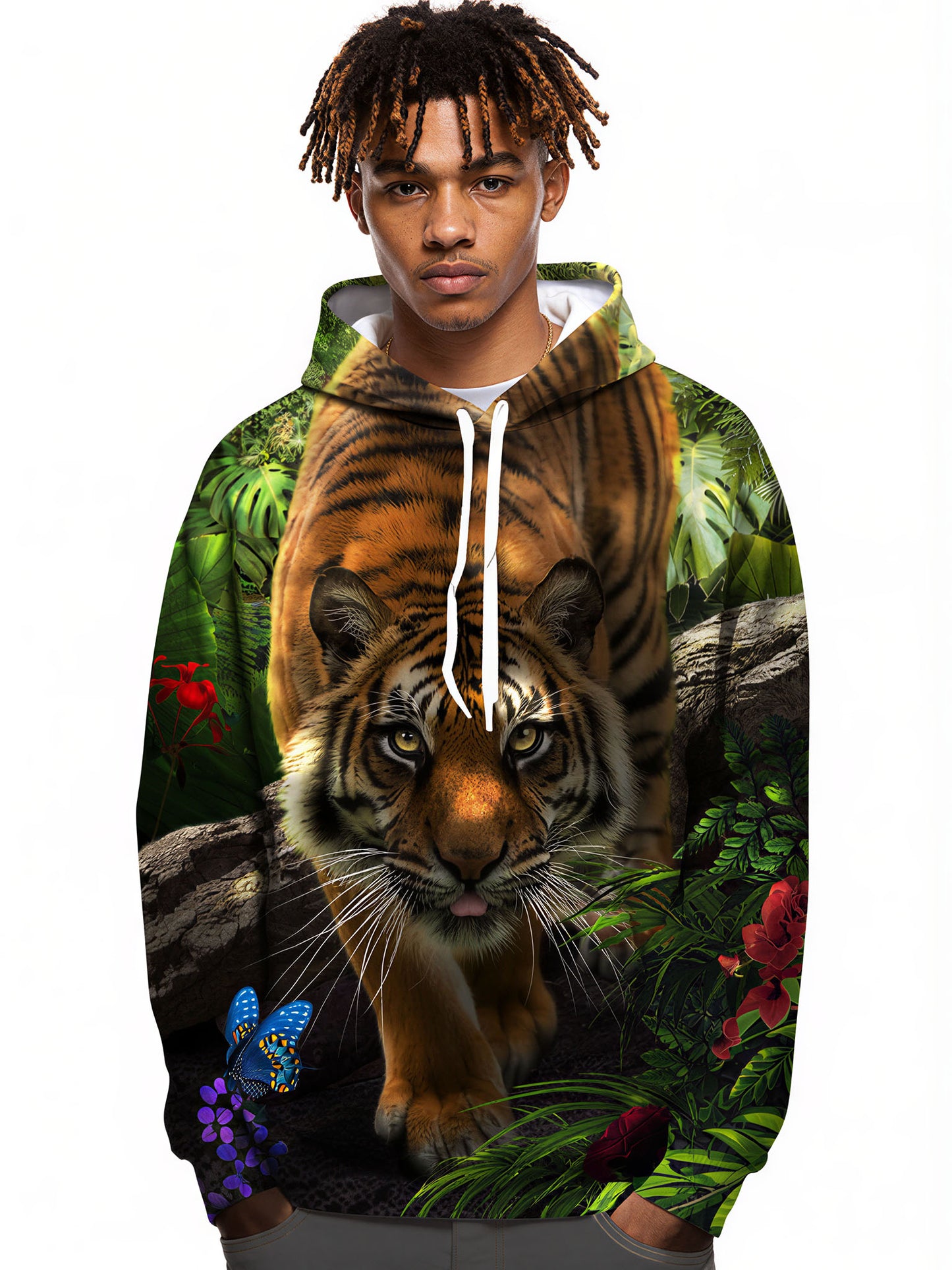 Tiger Jungle 3D All Over Print Hoodie for Men Women, Wild Animal Nature Graphic Sweatshirt