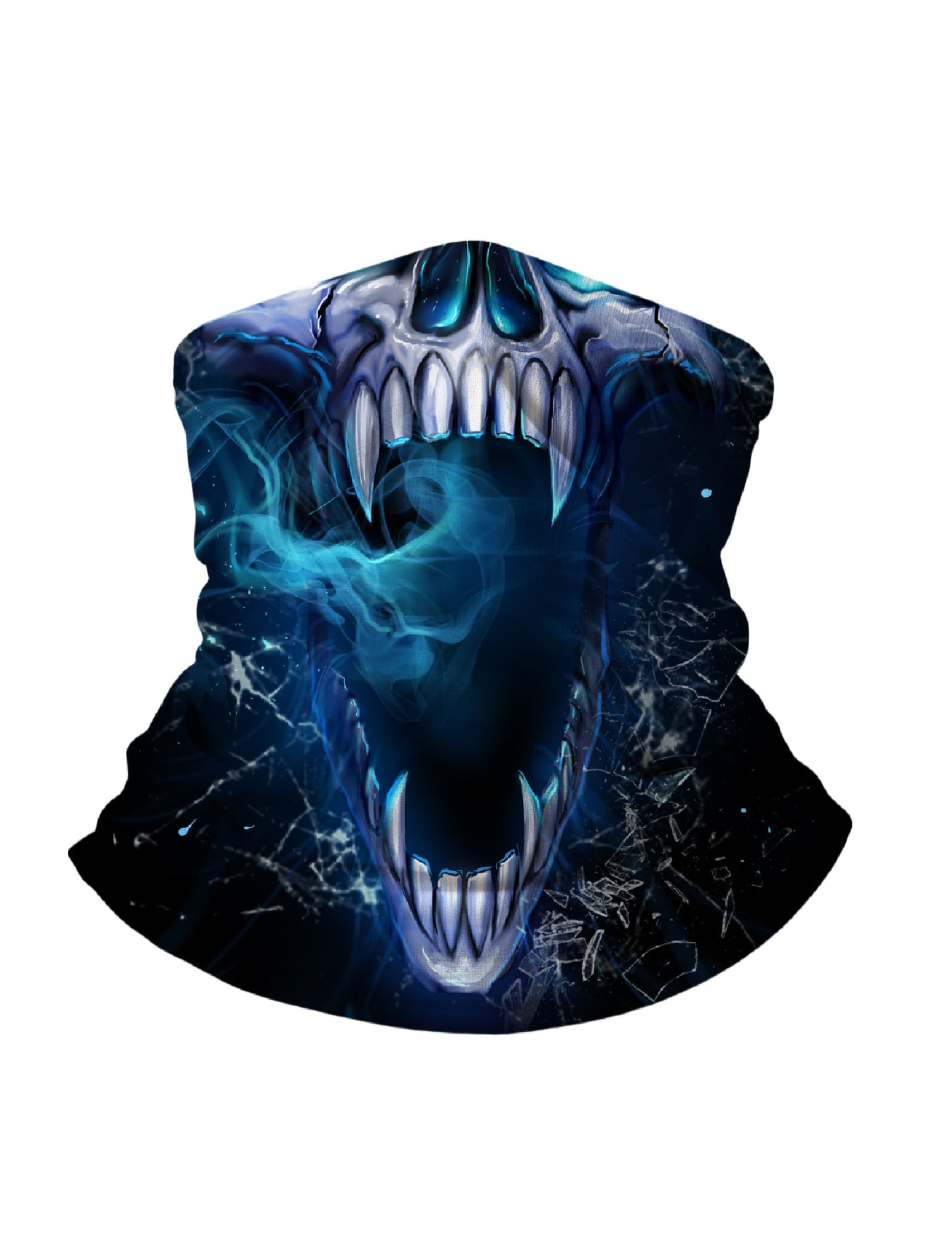Menacing Fanged Skull Blue Smoke 3D Print Neck Gaiter – Unisex Gothic Aesthetic Face Mask