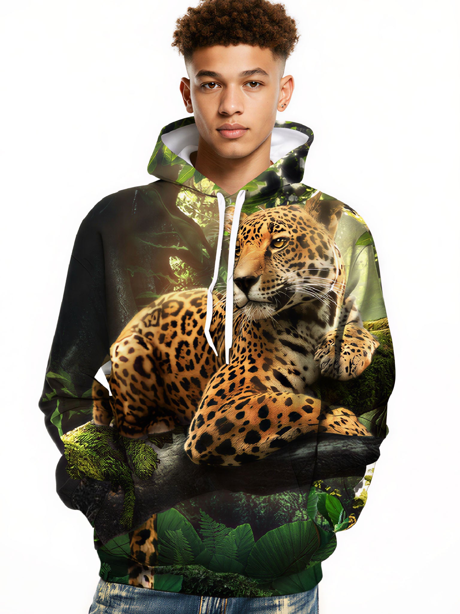Unisex 3D All Over Print Hoodie Jaguar Jungle Nature Aesthetic Soft Cotton Blend