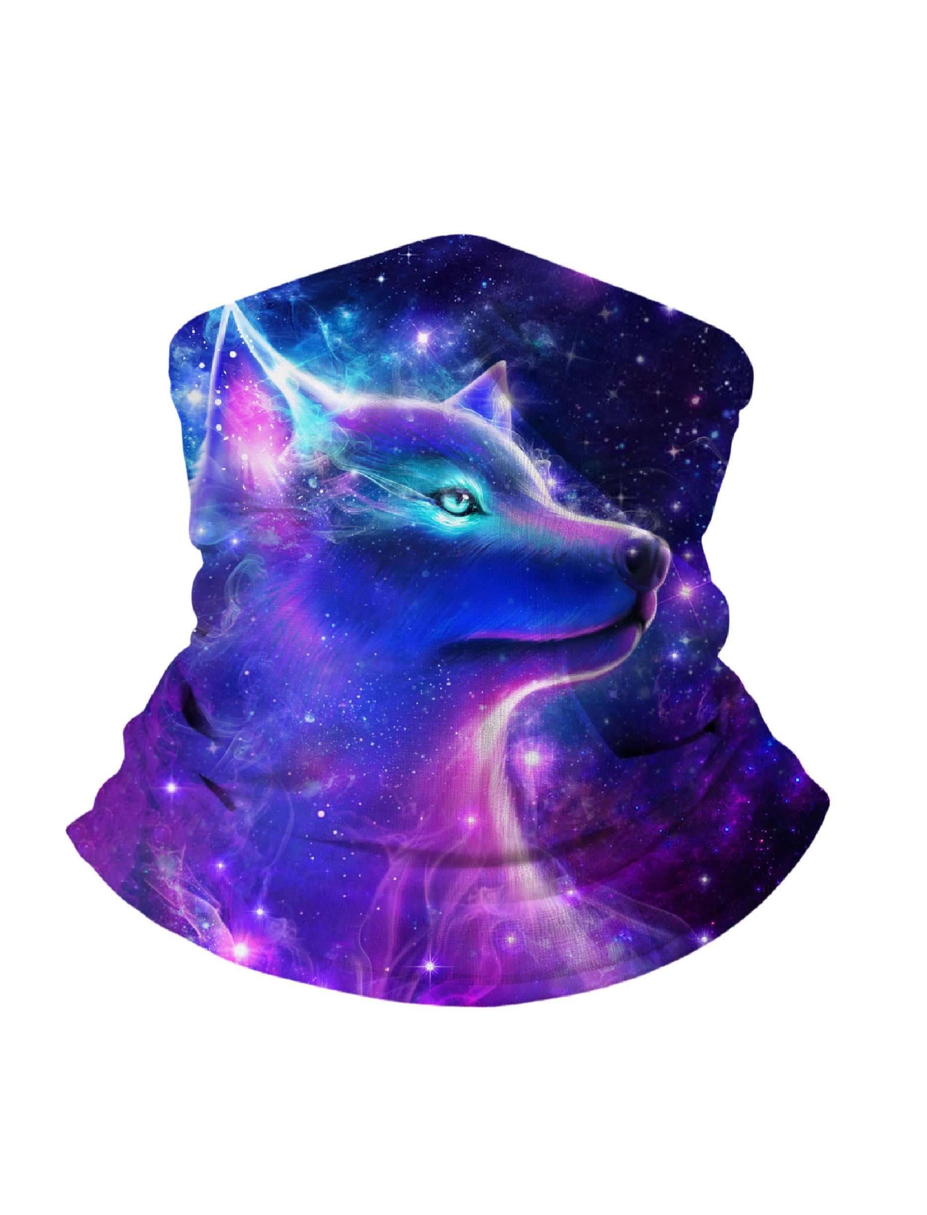Unisex Neck Gaiter with 3D all over print featuring galaxy nebula wolf, Aesthetic style, breathable fabric, soft stretchy, UV protection for outdoor activities
