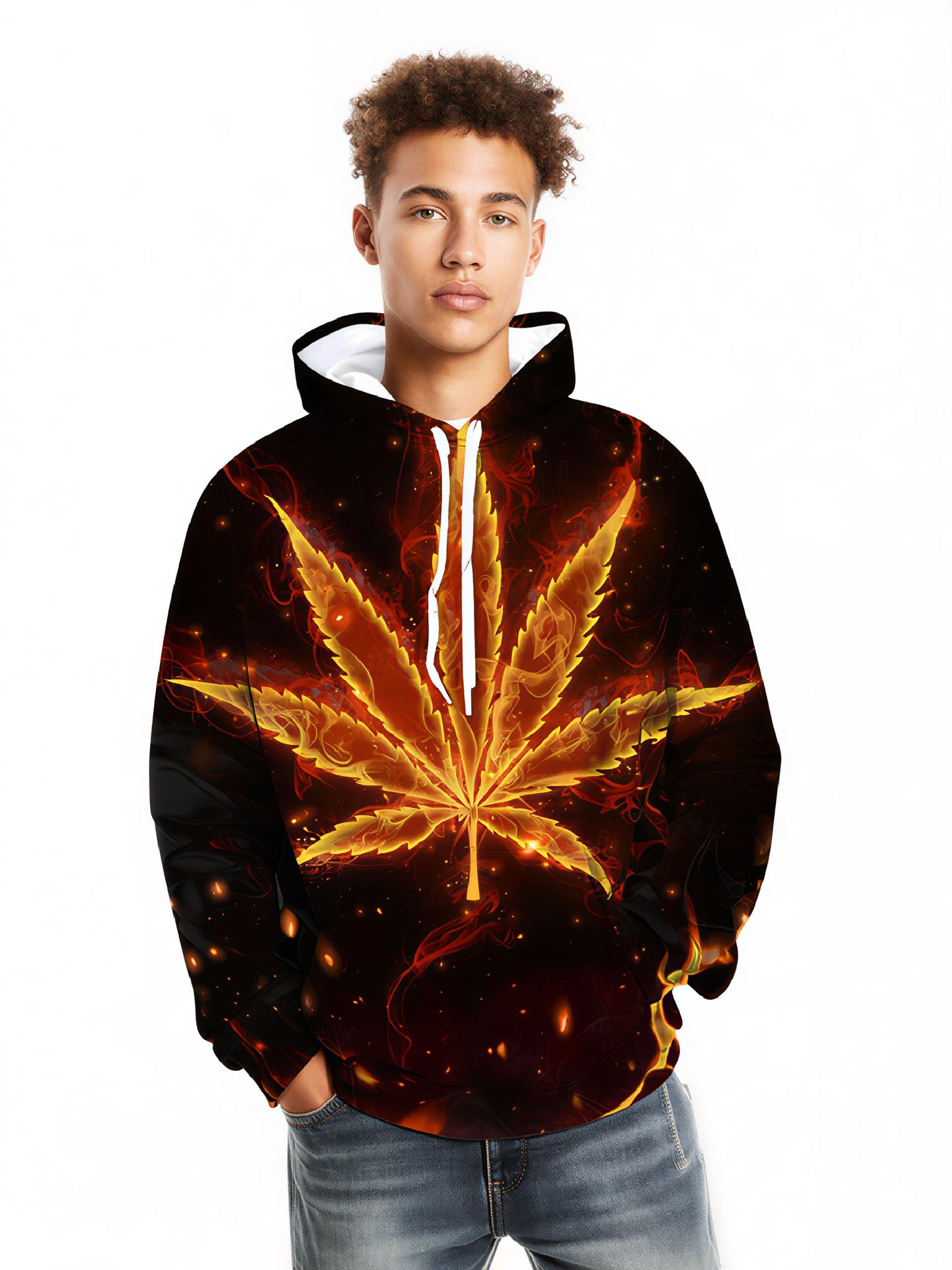 Fiery Glow Cannabis 3D Bold Urban Style Print Hoodie for Men & Women