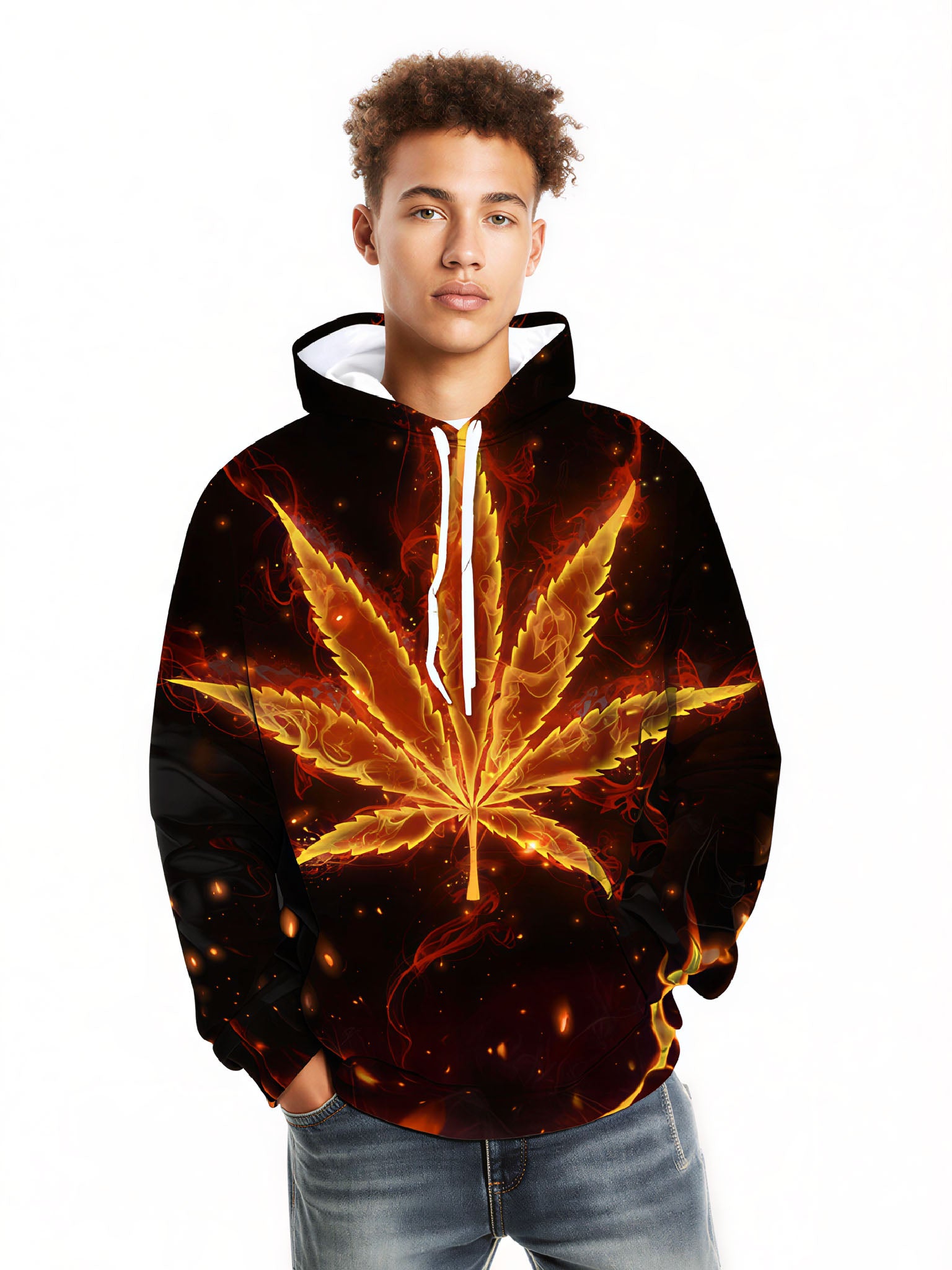 Fiery Glow Cannabis 3D Bold Urban Style Print Hoodie for Men & Women