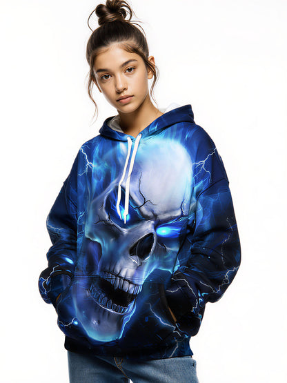 Hoodie 3D All Over Print Electric Skull Glow Streetwear Unisex Cotton Blend