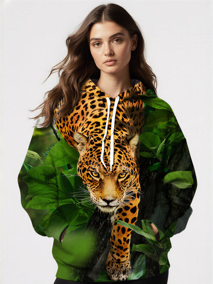 Leopard Jungle 3D All Over Print Hoodie for Men Women Wild Animal Graphic Pullover Sweatshirt