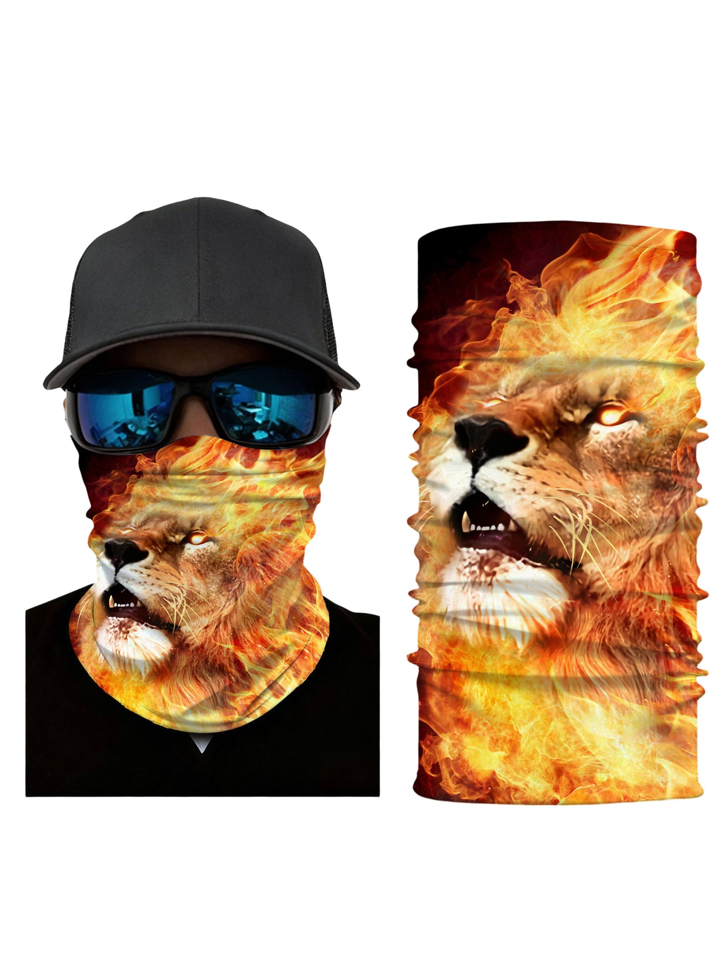 Fire Roaring Lion 3D All-Over Print Tube Mask – Unisex Streetwear Face Gaiter, Breathable for Outdoor & Daily Wear