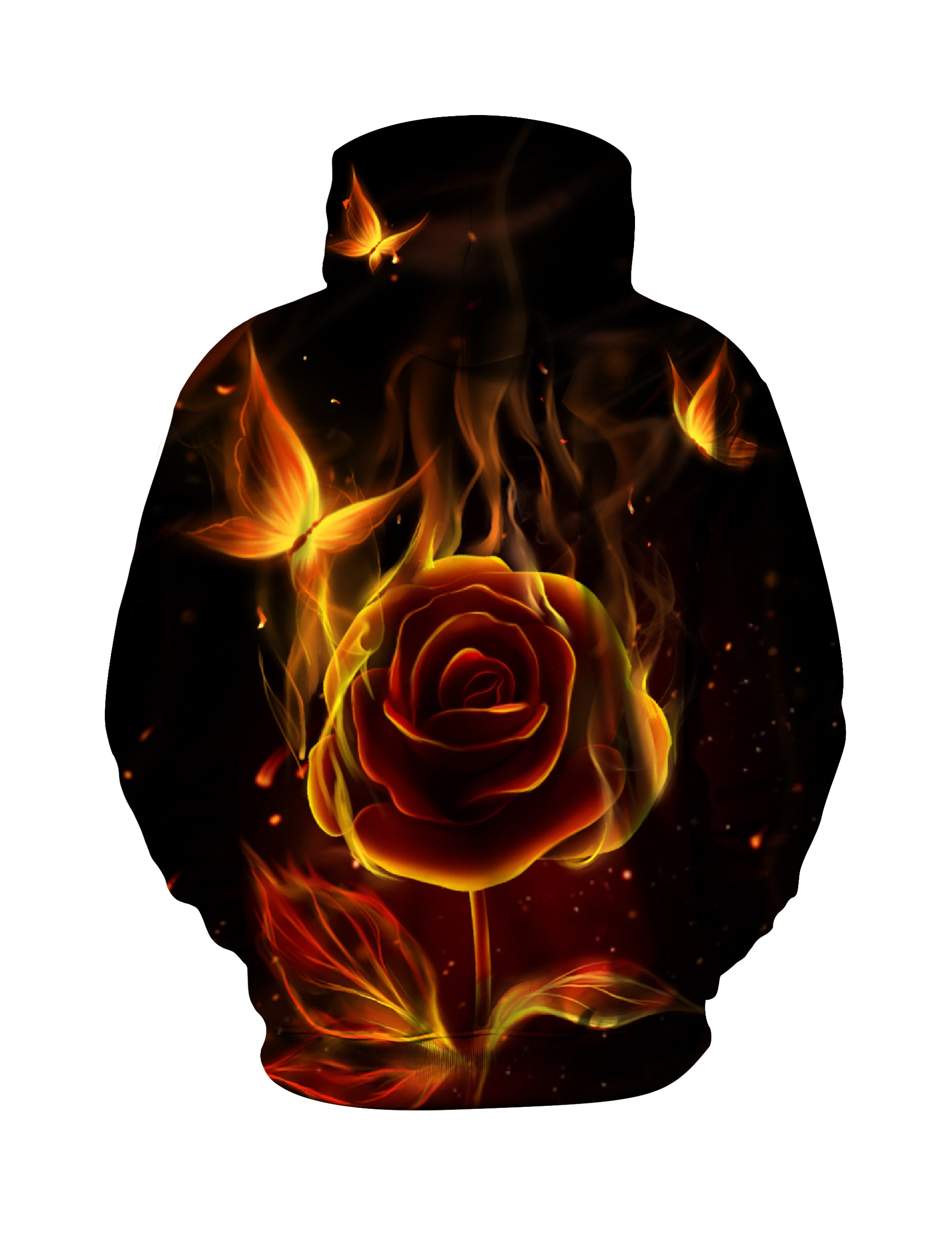 Flaming Rose 3D All Over Print Hoodie for Men Women, Fire Butterfly Graphic Pullover Sweatshirt