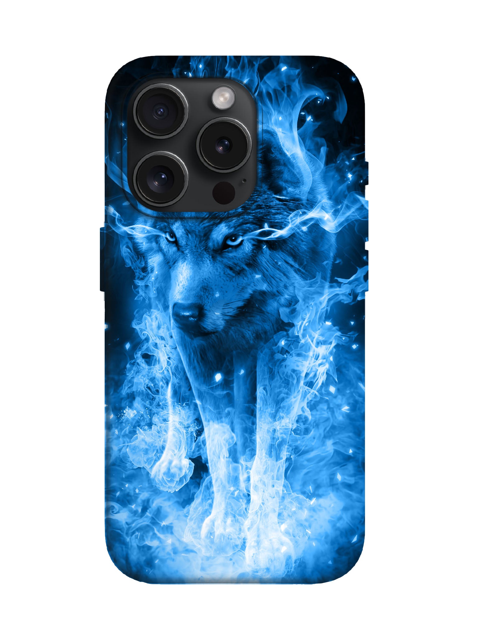 Blue Flame Wolf Edgy Cyberpunk Tough Phone Case