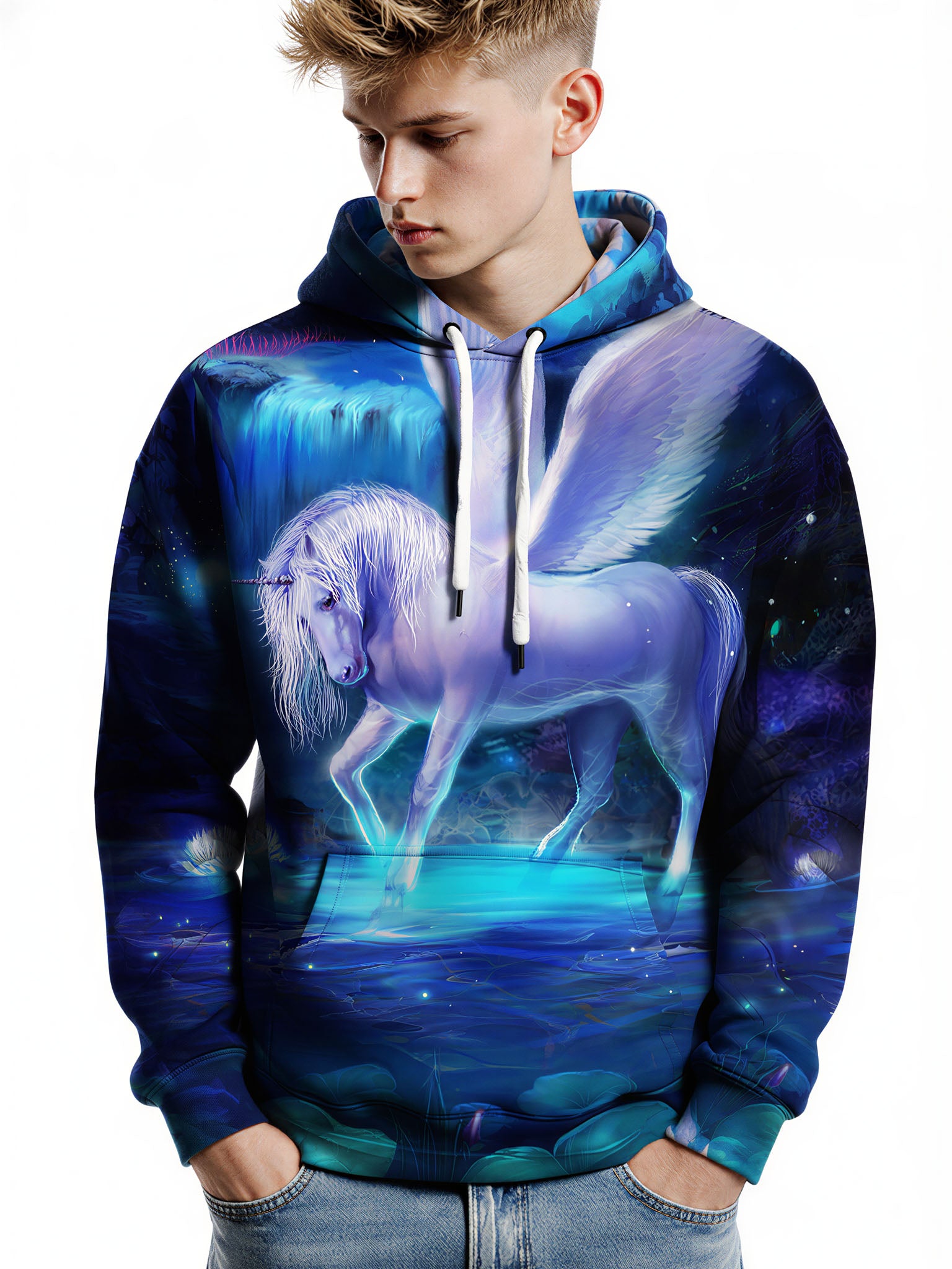 3D All Over Print Unicorn Hoodie for Men Women Fantasy Winged Horse Hooded Sweatshirt