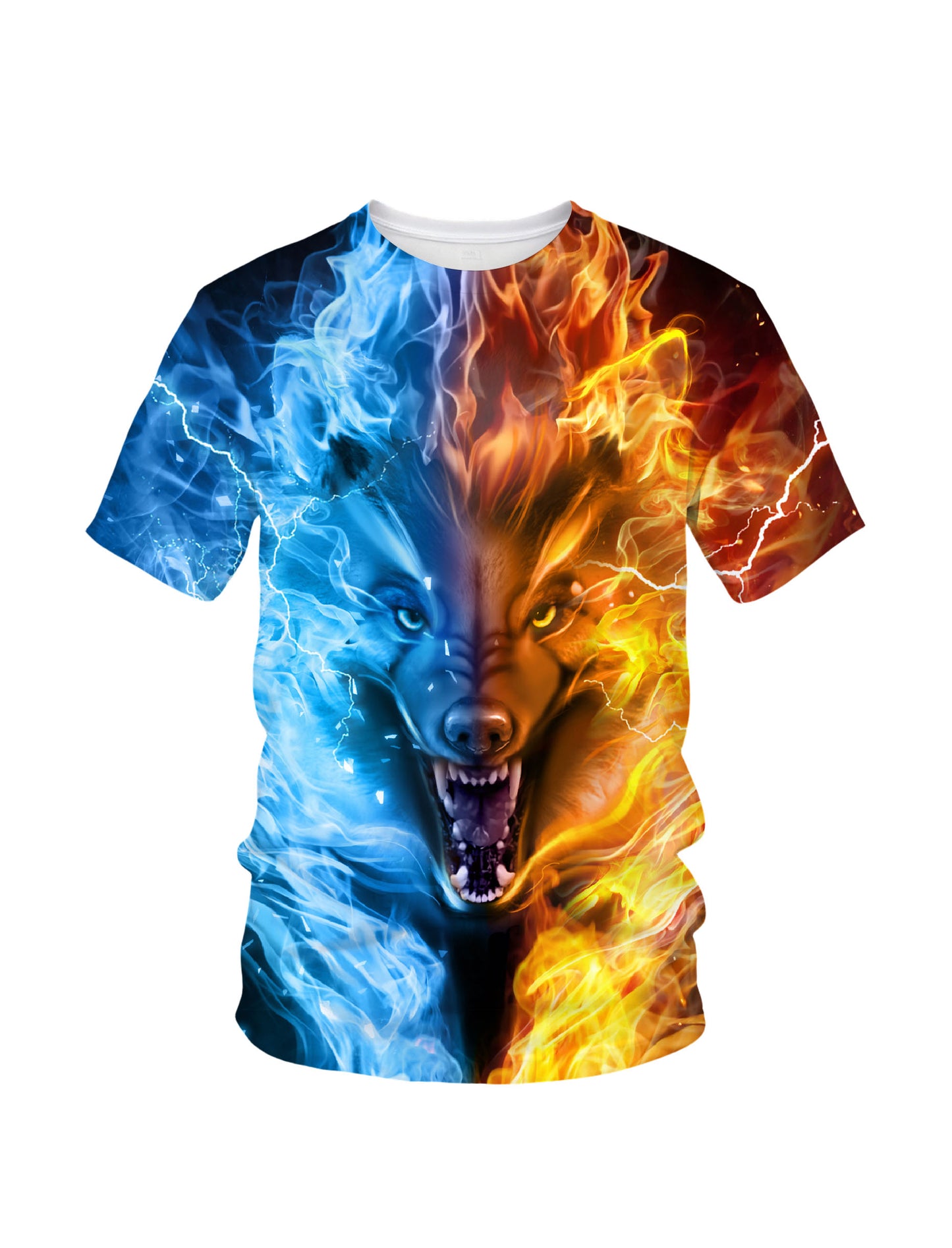 Fire Ice Wolf 3D All Over Print T-Shirt for Men Women, Bold Graphic Streetwear Sweatshirt