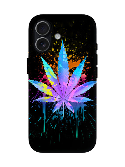 Neon Cannabis Leaf Splatter Cyberpunk Protective Phone Case