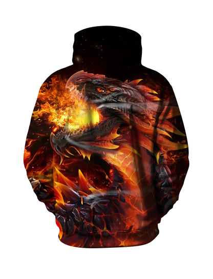 Trendy Flame Dragon Graphic Hoodie Unisex Oversized Casual Pullover Streetwear