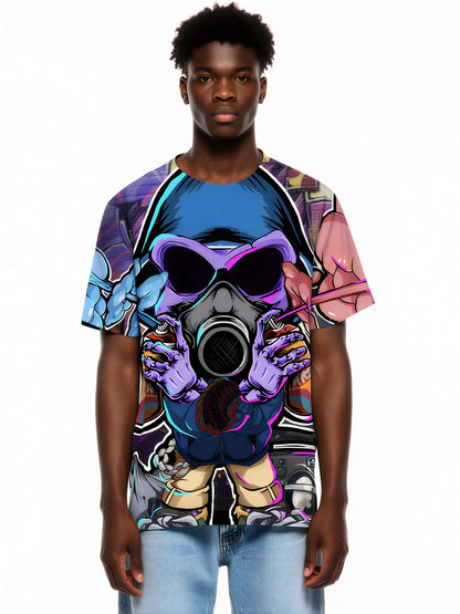 3D All Over Print T-Shirt Men Women Graffiti Skull Gas Mask Streetwear Graphic Pullover