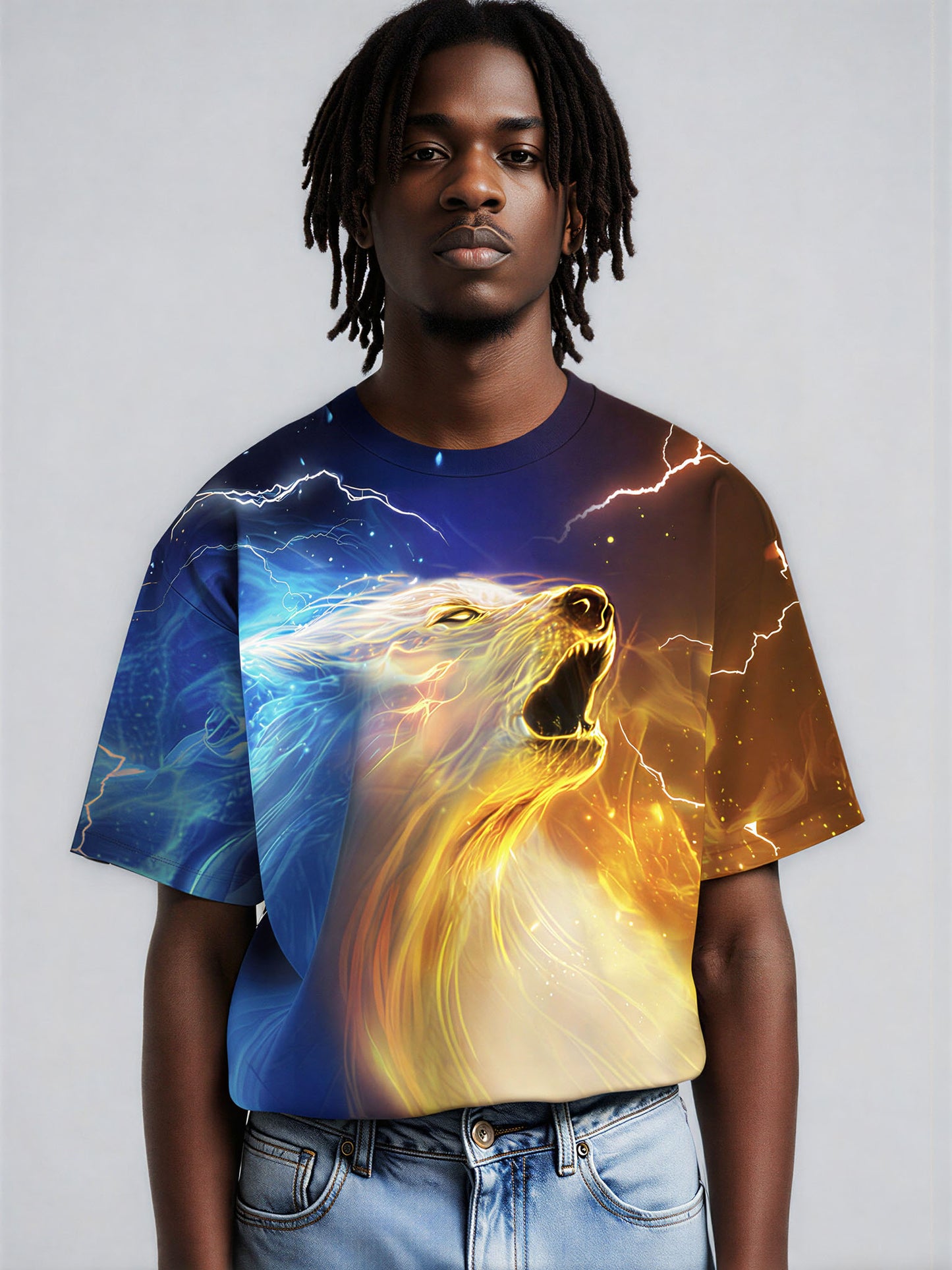Wolf Fire Lightning Galaxy 3D All Over Print T-Shirt Men Women Art Style