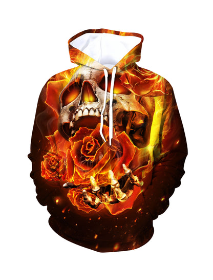 Flaming Skull Rose 3D All Over Print Hoodie Unisex Streetwear Cotton Blend
