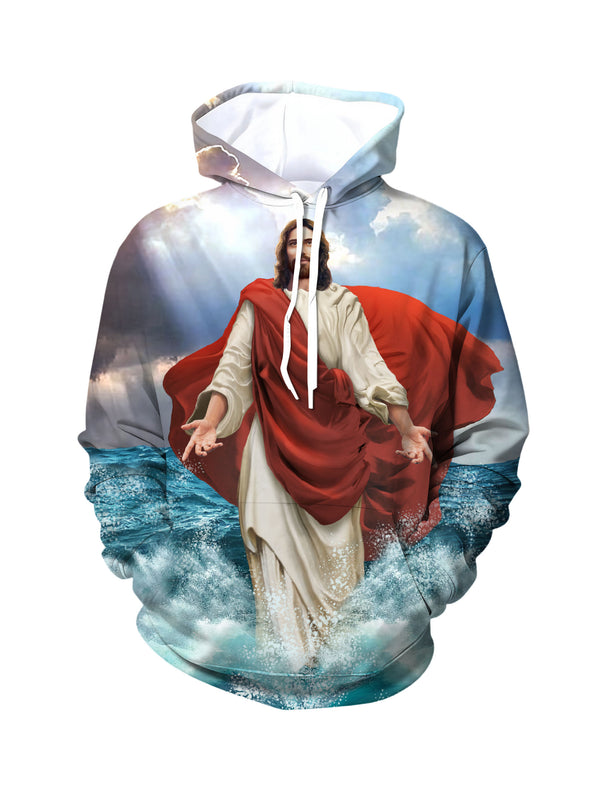 Jesus Walking on Water 3D All Over Print Hoodie for Men Women Religious Christian Art Sweatshirt