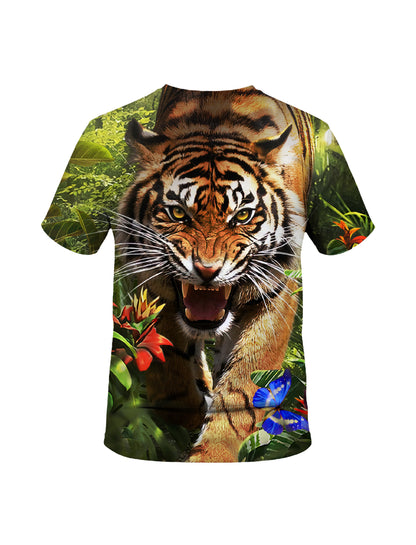 Tiger Jungle T-Shirt 3D All Over Print for Men Women, Wild Animal Graphic Sweatshirt with Butterfly Tropical Leaves