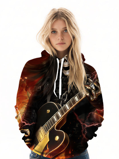 Rock Skull Guitar 3D All Over Print Hoodie Unisex Streetwear Cotton Blend