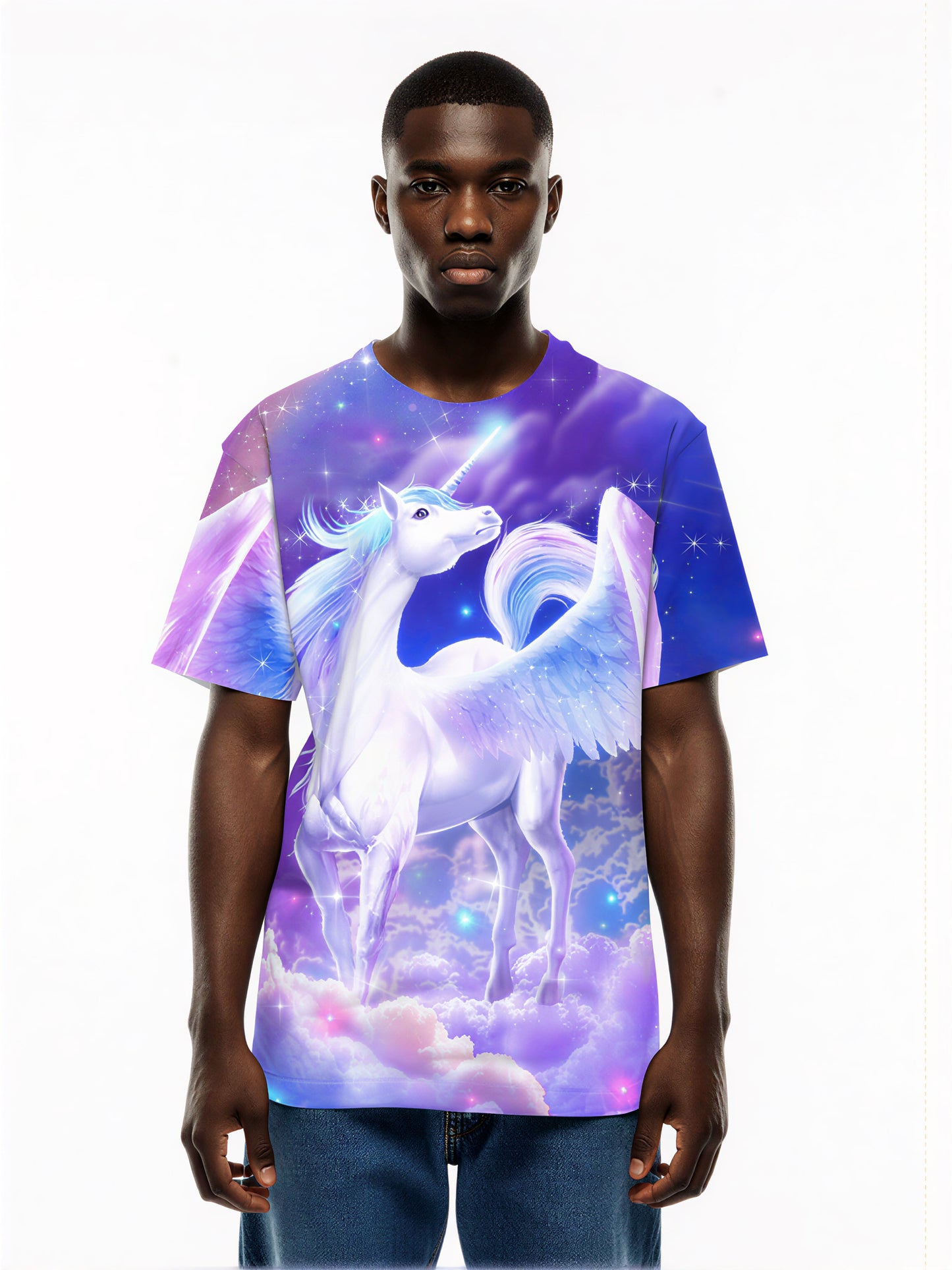 Unicorn 3D All Over Print T-Shirt for Men Women, Fantasy Galaxy Clouds Design