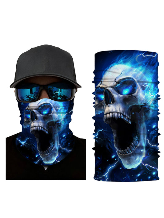 Electric Blue Lightning Graffiti Skull 3D Balaclava – Unisex Edgy Streetwear Full Face Mask