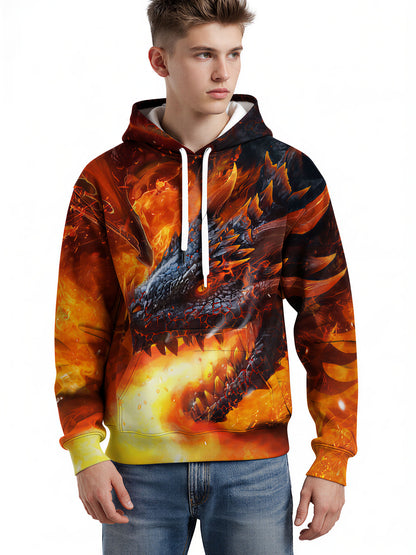 3D All Over Print Dragon Fire Hoodie Sweatshirt Fantasy Graphic For Men Women