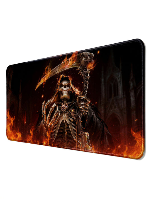 Gothic Cathedral Grim Reaper With Flaming Scythe Large Desk Mat
