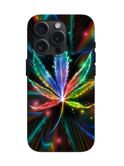 Neon Cannabis Leaf Edgy Cyberpunk Protective Phone Case