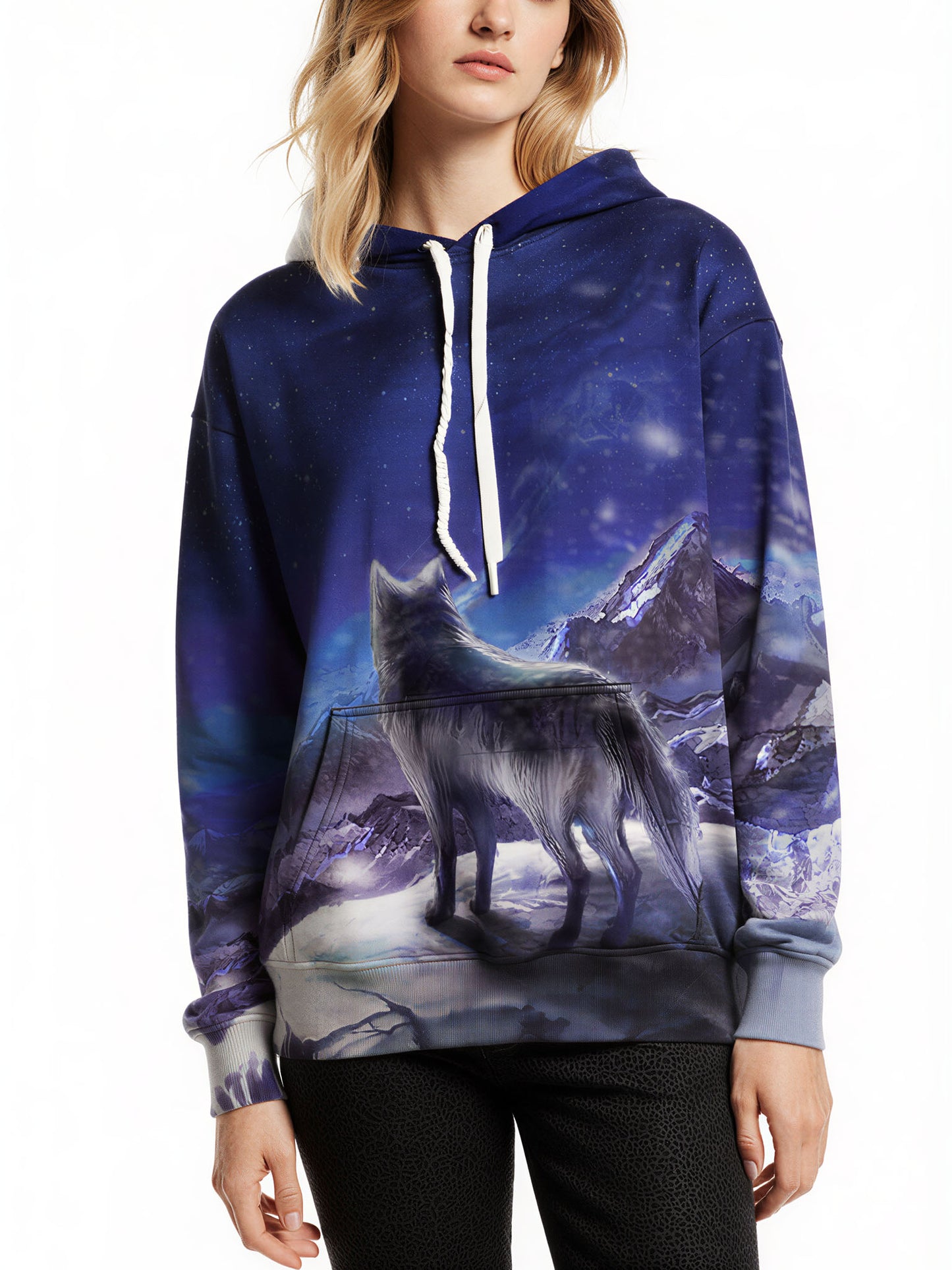Wolf Mountain 3D All Over Print Hoodie for Men Women, Starry Night Graphic Pullover Sweatshirt
