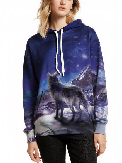Wolf Mountain 3D All Over Print Hoodie for Men Women, Starry Night Graphic Pullover Sweatshirt
