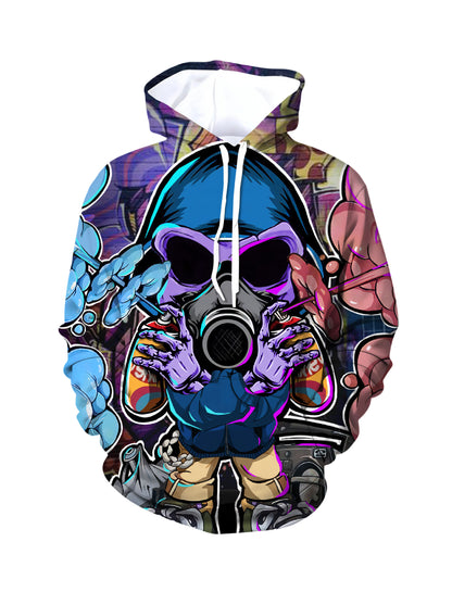3D All Over Print Hoodie Men Women Graffiti Skull Gas Mask Streetwear Fashion Pullover
