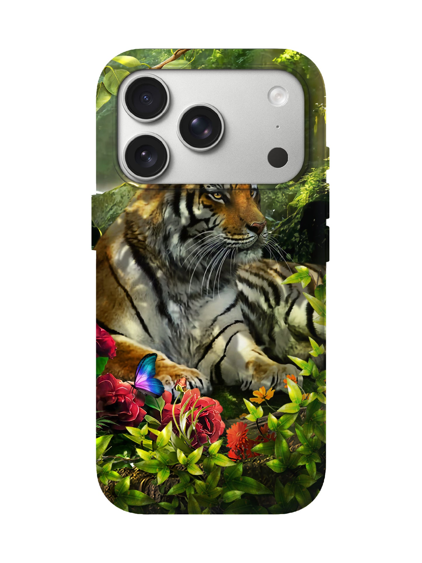 Tiger in Jungle with Butterflies Edgy Statement Protective Phone Case