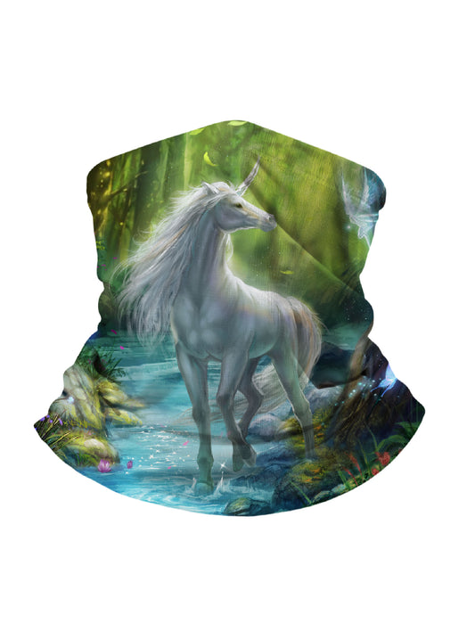 Neck Gaiter with 3D All Over Print Featuring Ethereal Unicorn in Enchanted Forest Aesthetic Style Unisex Soft Stretchy Breathable Fabric for Outdoor Use