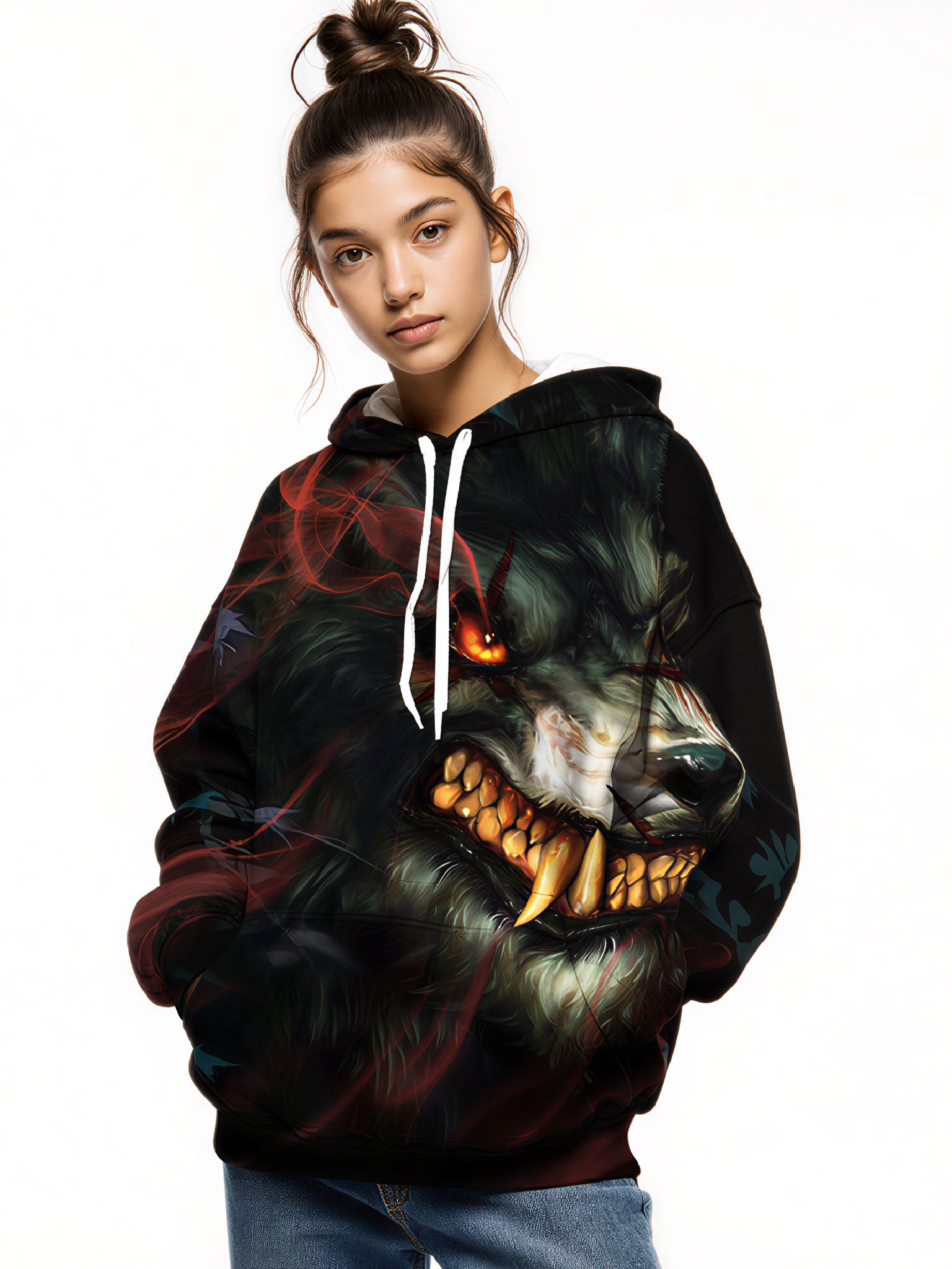 Fierce Wolf 3D All Over Print Hoodie Unisex Streetwear Cotton Blend Soft Comfortable