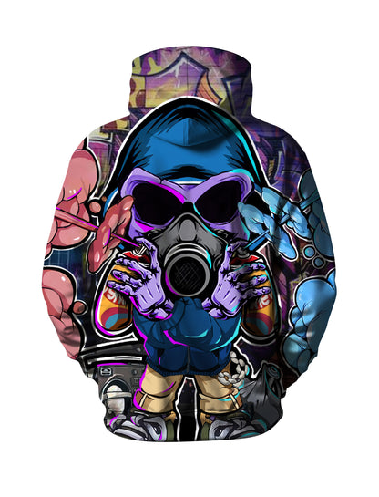 3D All Over Print Hoodie Men Women Graffiti Skull Gas Mask Streetwear Fashion Pullover