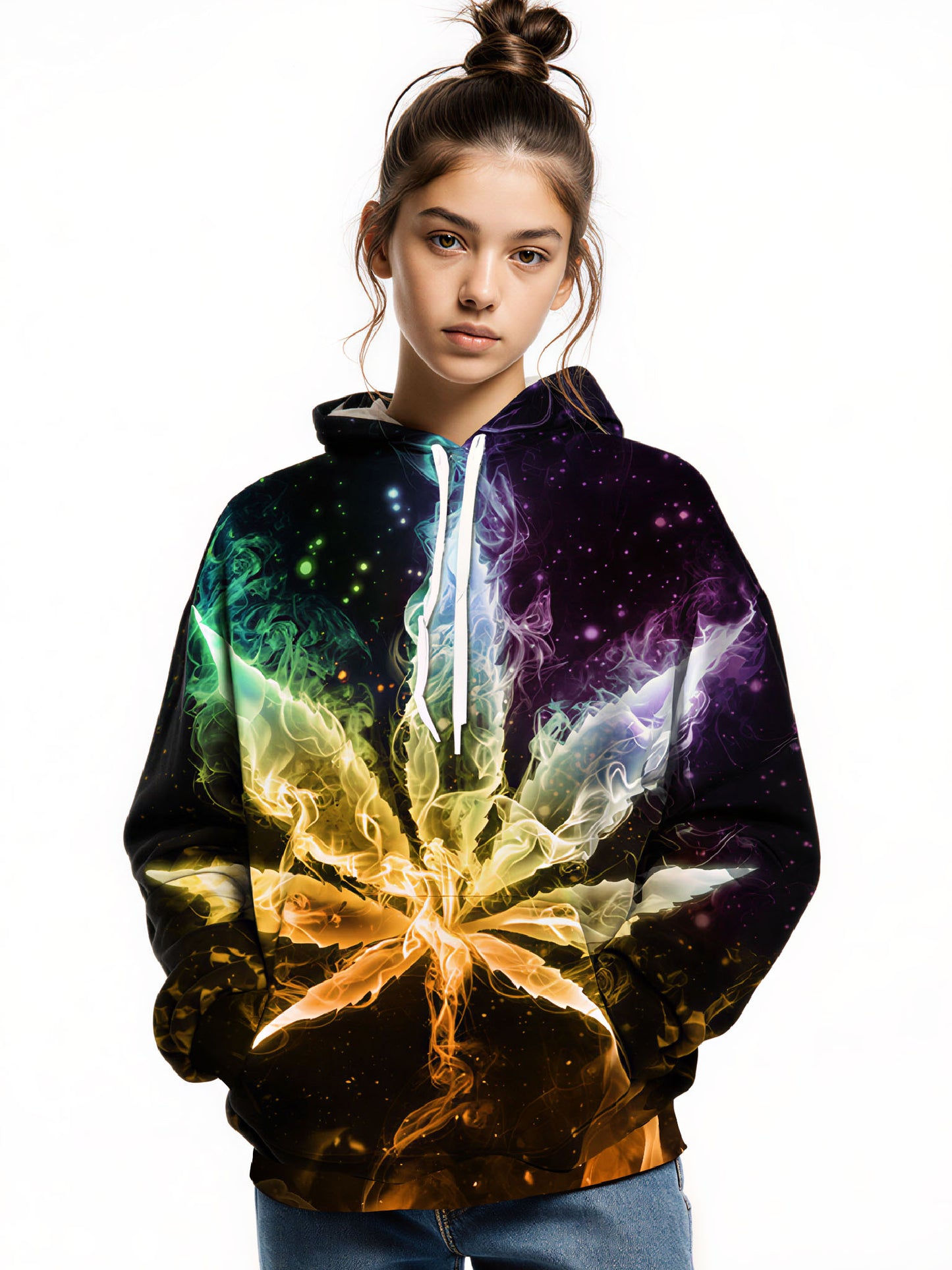 Unisex 3D All Over Print Hoodie Smoke Weed Galaxy Nebula Aesthetic Streetwear Pullover