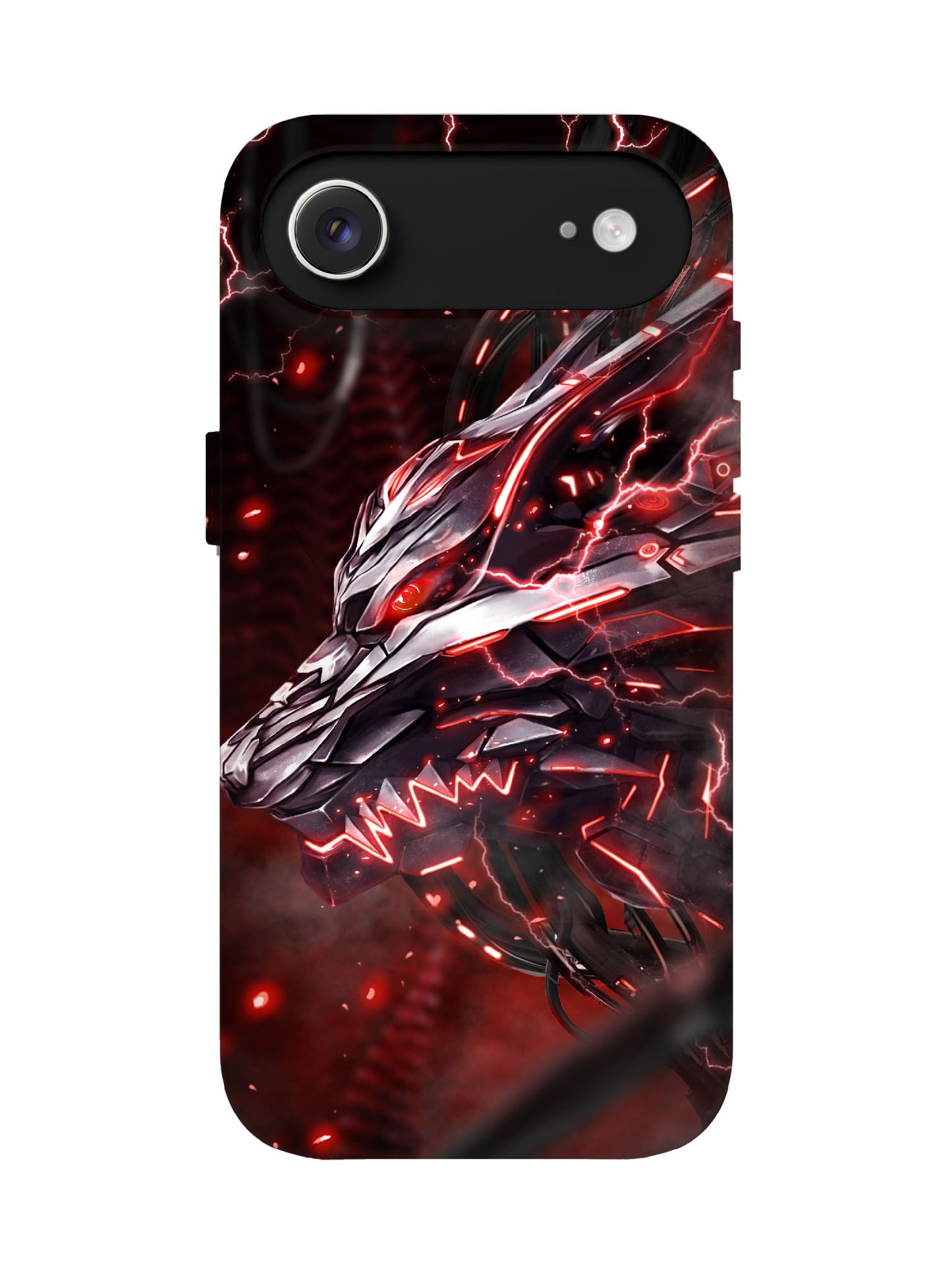 Cyberpunk Dragon with Red Lightning Edgy Tough Phone Case