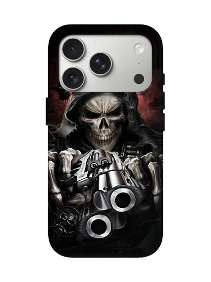 Skull with Revolver Edgy Gothic Tough Phone Case