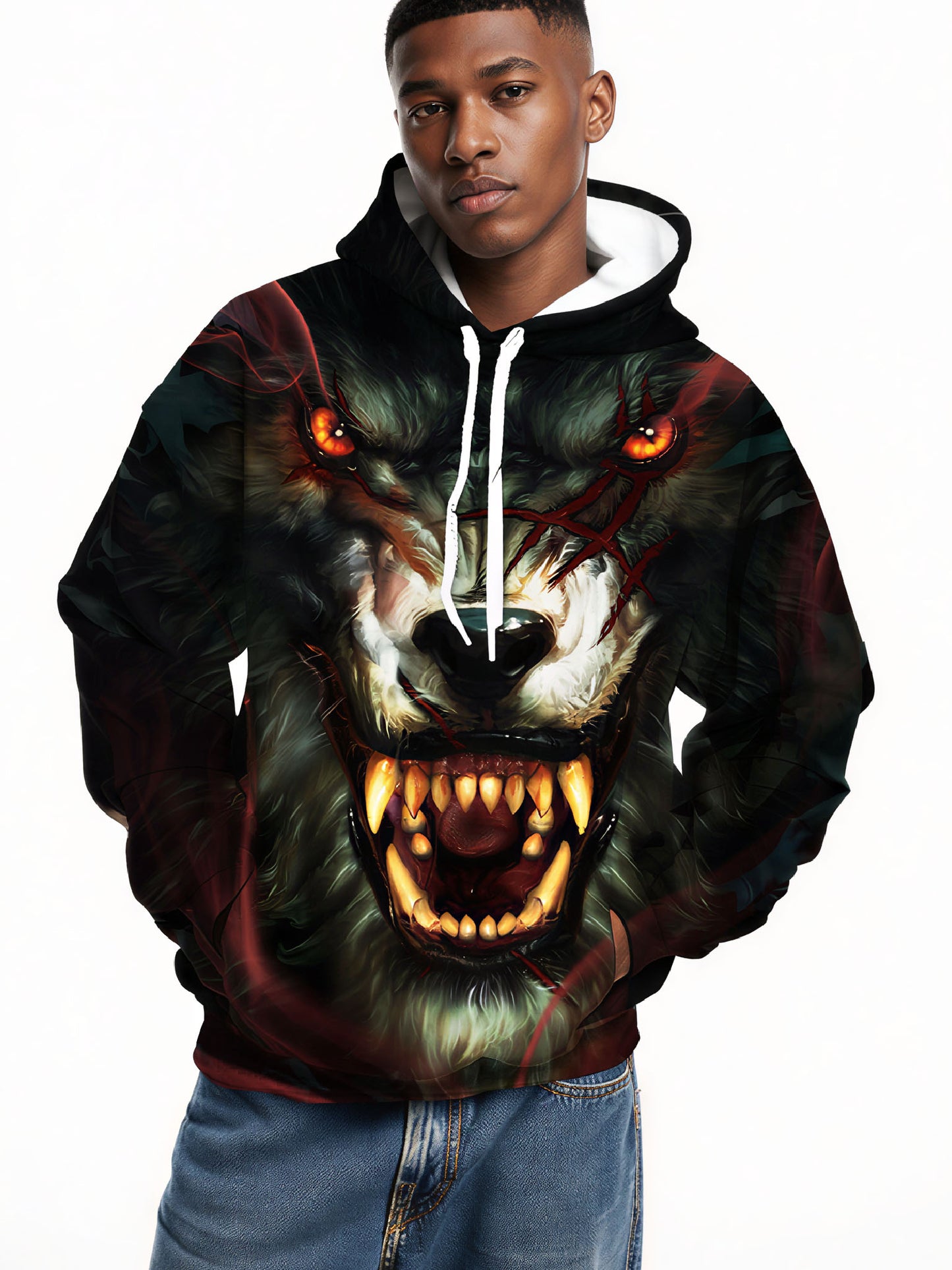 3D All Over Print Fierce Blood Wolf Hoodie Unisex Streetwear Cotton Blend