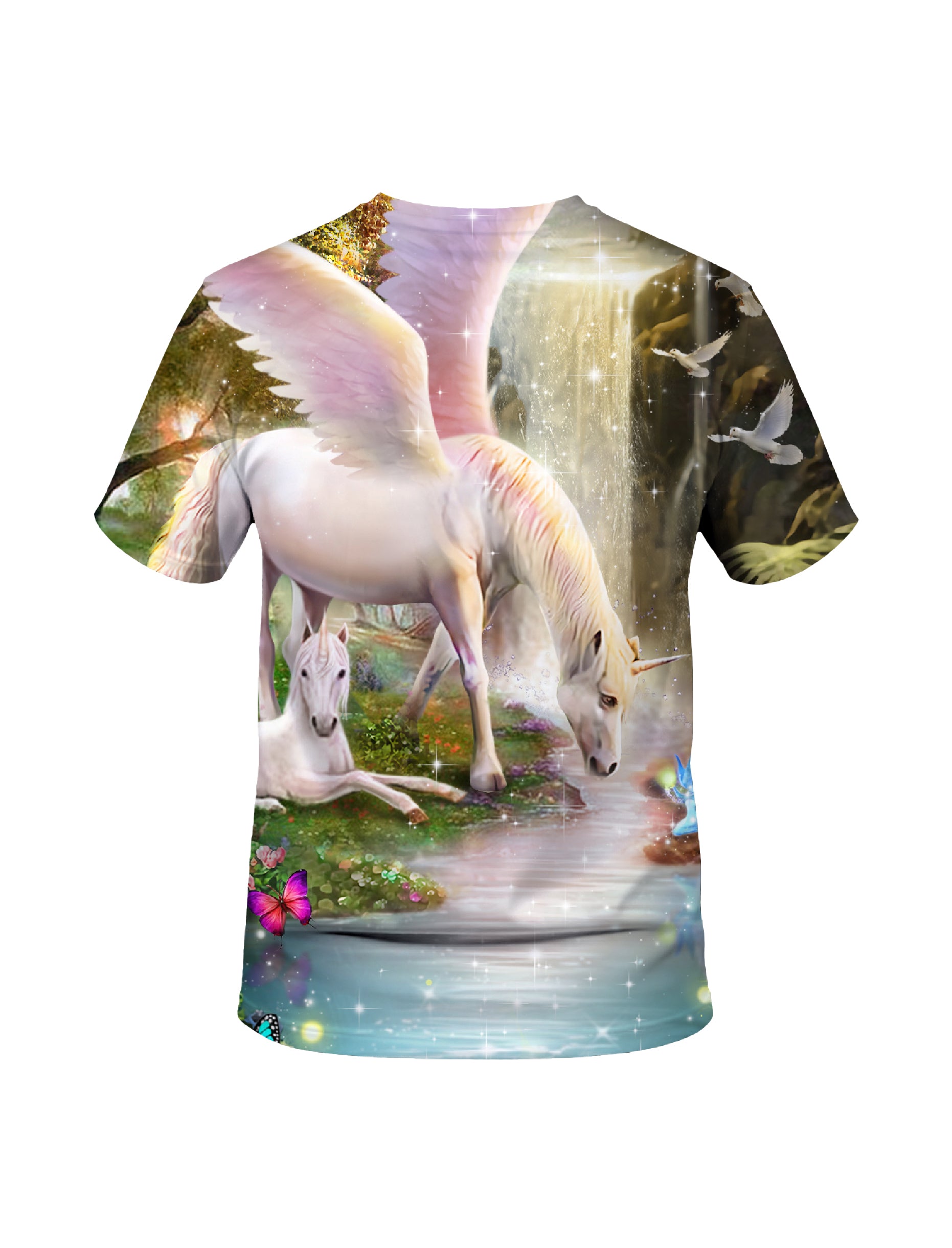 3D All Over Print Unicorn T-Shirt for Men Women Fantasy Forest Winged Horse Design