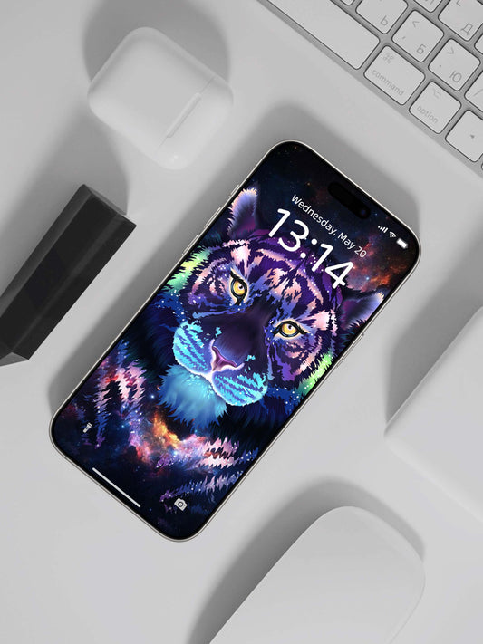 Cosmic Pattern Tiger Phone Wallpaper