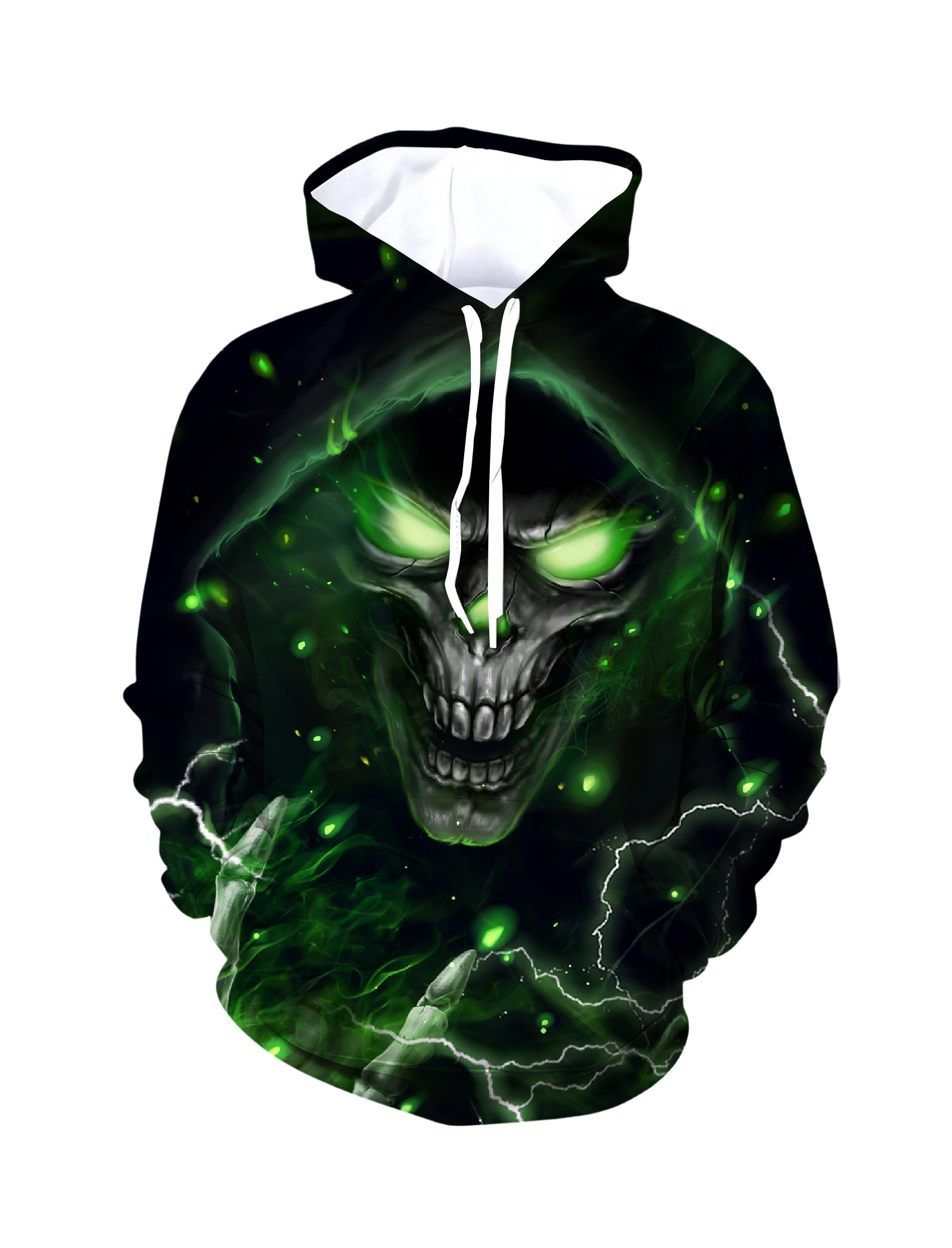 Men Women 3D All Over Print Skull Green Glow Hoodie Pullover Sweatshirt