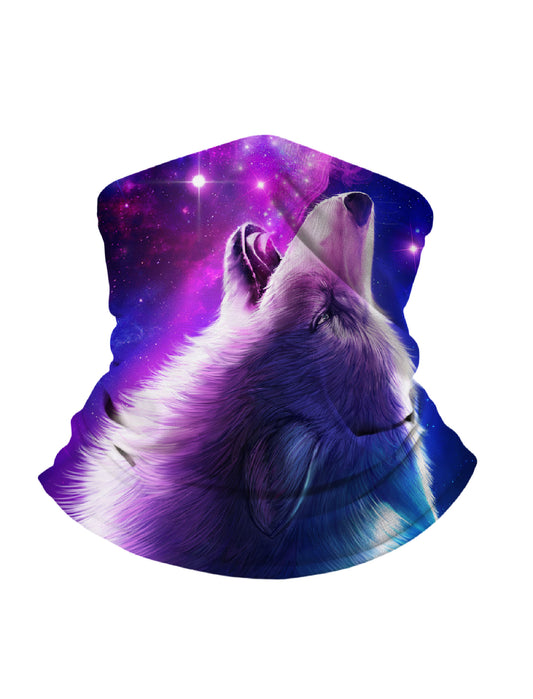 Tube Face Mask with 3D all over print galaxy nebula wolf design, Aesthetic style, unisex breathable fabric for outdoor sports and daily wear
