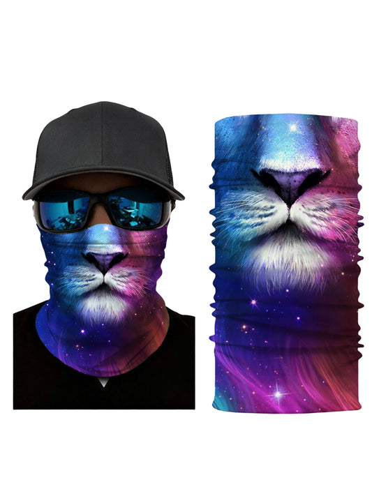 Neck Gaiter with 3D all over print galaxy nebula lion face, Aesthetic streetwear unisex tube face mask, soft stretchy breathable fabric for outdoor use