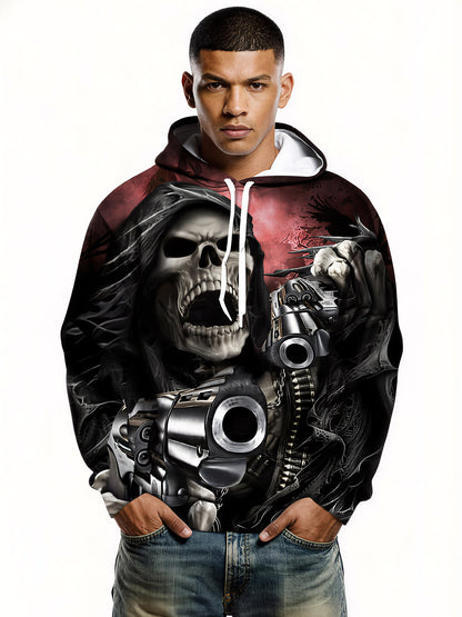 Gothic Skull & Guns Hoodie - Unisex Edgy Pullover