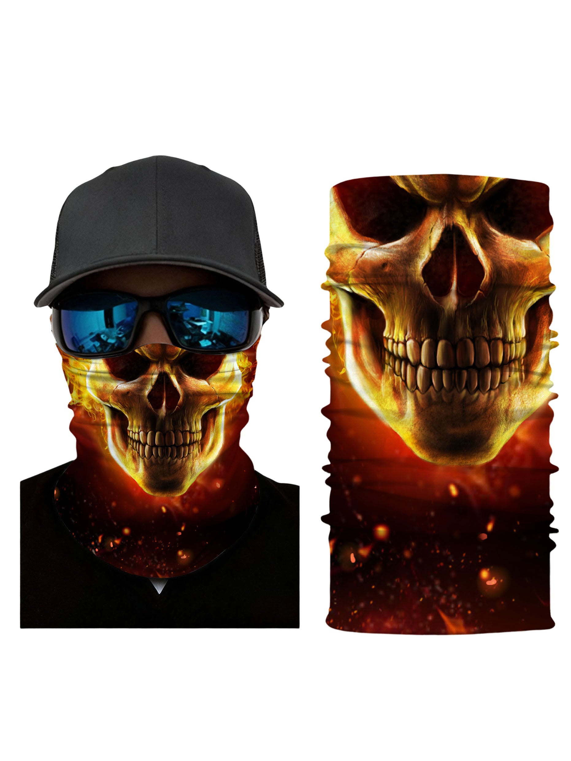 Tube Face Mask with 3D all over print graffiti skull design, Streetwear style unisex neck gaiter, breathable fabric and windproof for outdoor use