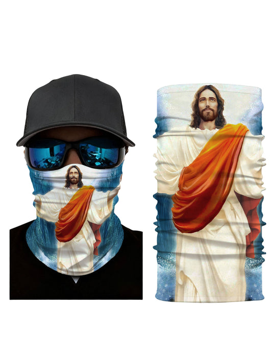 Neck Gaiter with 3D All Over Print Featuring Serene Jesus in Flowing Robe Amidst Ocean Waves, Aesthetic Vintage Religious Art Design, Unisex Soft Stretchy Breathable Fabric for Daily Wear