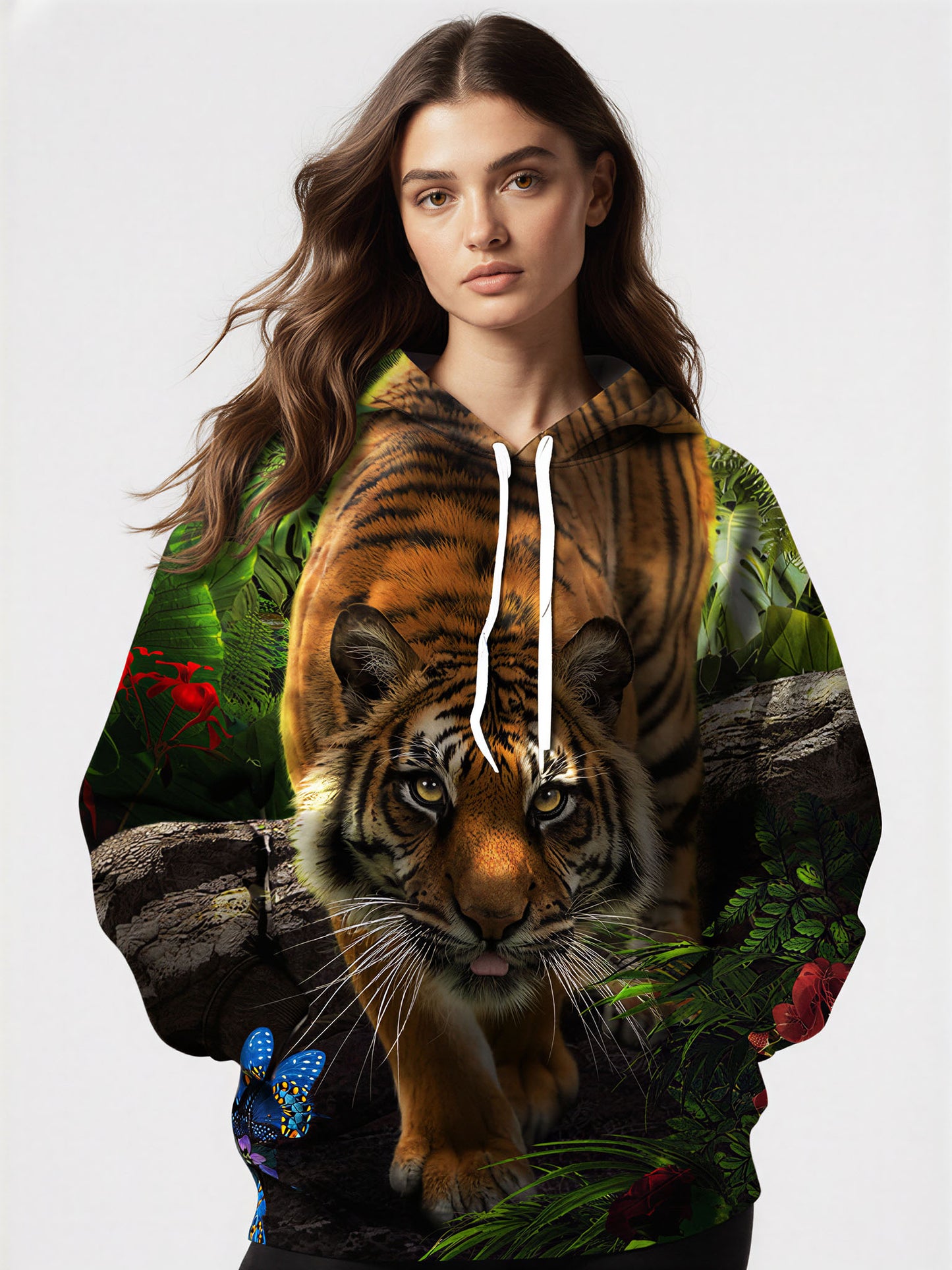Tiger Jungle 3D All Over Print Hoodie for Men Women, Wild Animal Nature Graphic Sweatshirt